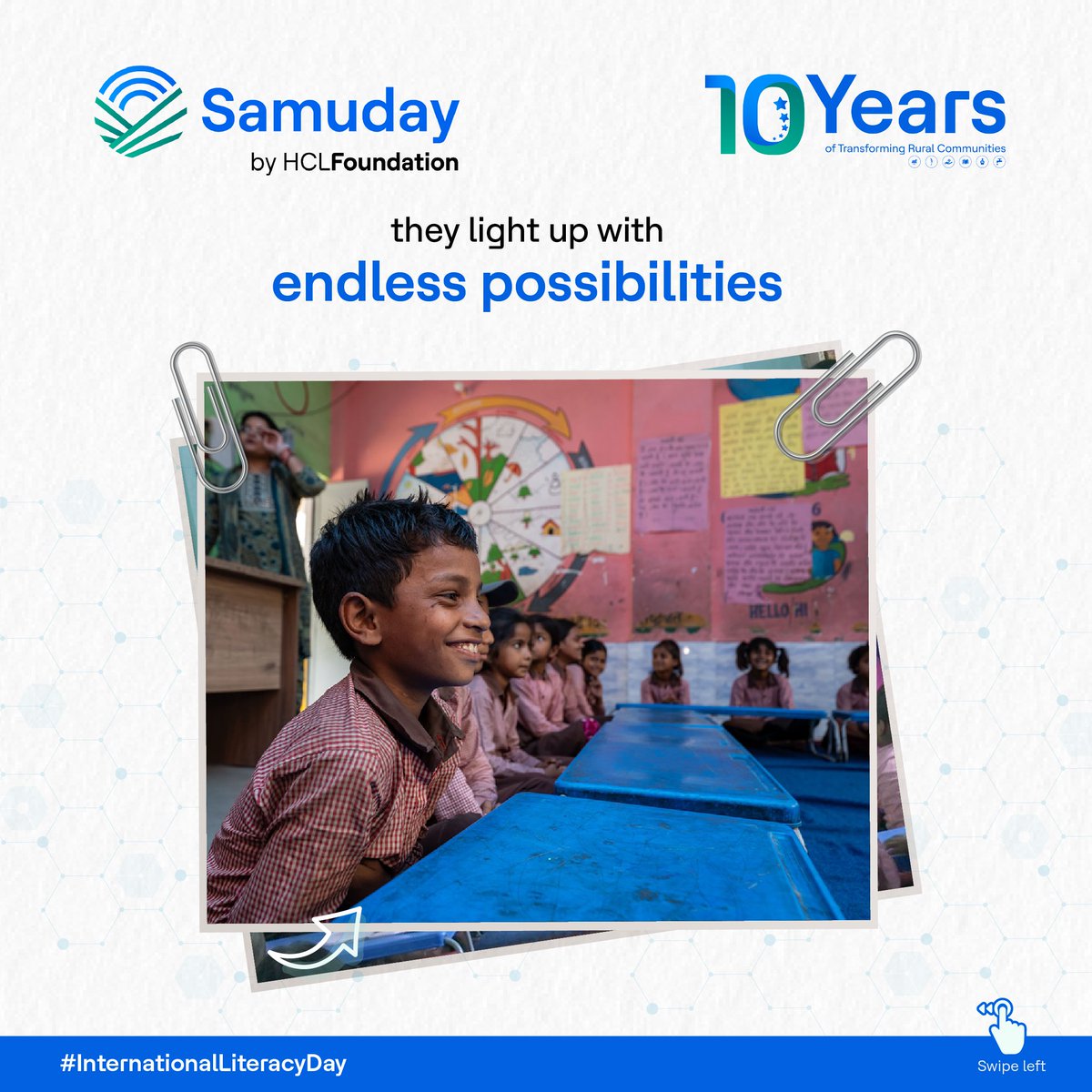 HCLSamuday's tweet photo. When children embrace #digitalliteracy, they don't just learn - they innovate.
This #InternationalLiteracyDay, let’s equip every child with the skills to imagine, create, and thrive in a connected world.
#SuperchargingProgress #EducationForAll #DLCC #AI #HCLFoundation https://t.co/Ss5Pukc1qj
