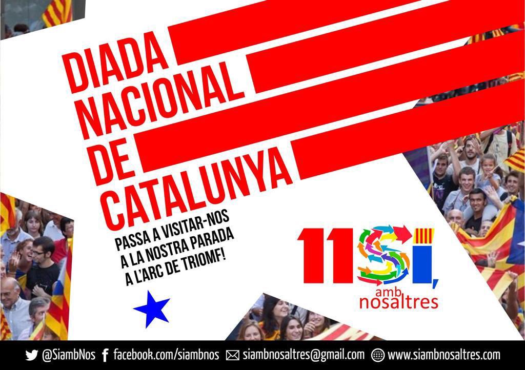 El proper 11S omplim als carrers <a href="/SiambNos/">Sí, amb Nosaltres!</a> 
📋 On ens pots trobar aquesta diada?
⏱️A les 10.30 h, a la fira d’entitats 
Pg. de Lluís Companys de Barcelona
#DiadaNacionalDeCataluny 
#11septembre
