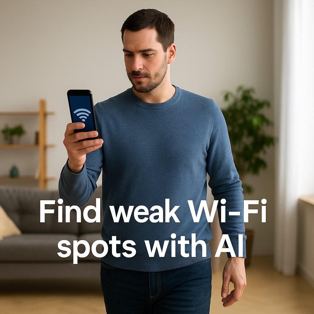 WorkingConcepts's tweet image. Tired of dead zones at home?
Use AI to spot weak Wi-Fi signals &amp;amp; get fixes fast.

👉 Example Prompt:
“How can I check for weak Wi-Fi spots in my house and improve them?”

Stay connected everywhere.

#DigitalLiteracy #AITips