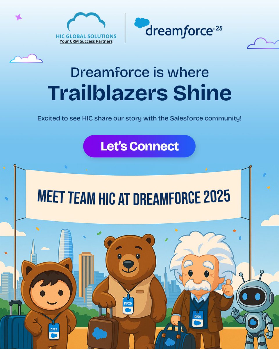 HeadInCloudInc's tweet image. Dreamforce is around the corner, and we’re excited to be part of the journey!

Don’t miss the chance to connect with us in person.

Let’s catch up at #DF25: calendly.com/hic-global-sol…

#SalesforceEvent #Dreamforce2025 #DF2025 #HICatDF25 #Salesforce