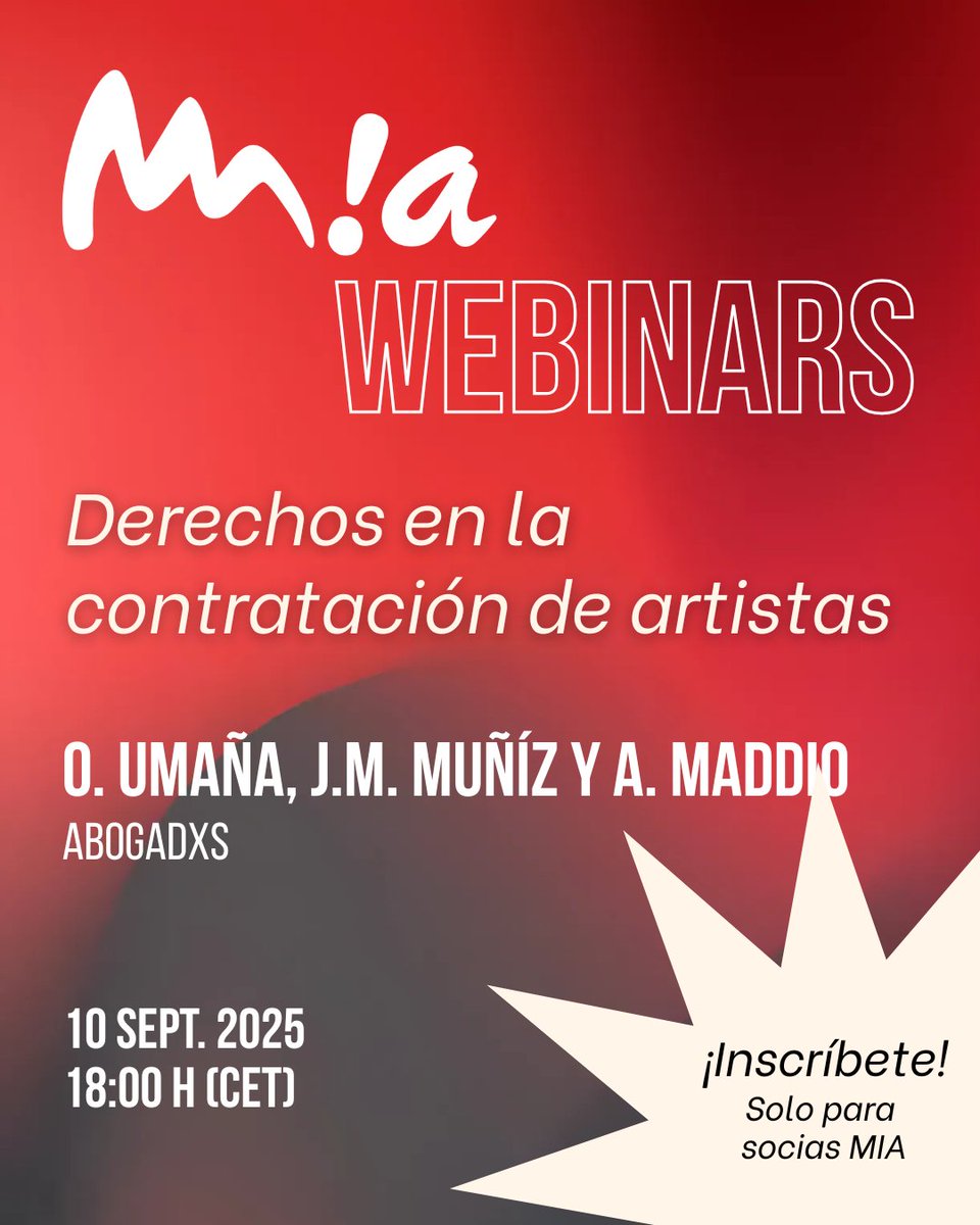 🔴 WEBINAR | Dchos. en la contratación de artistas 🎬

📣 #SociasdeMIA 📣 Este miércoles 10 de septiembre tenemos una webinar con tres abogadxs de Chile, Colombia y España para charlar sobre contratación de artistas.

🔗  Regístrate aquí: forms.gle/sJEmvxrXwYRamm… 

#AnimacionEsMIA