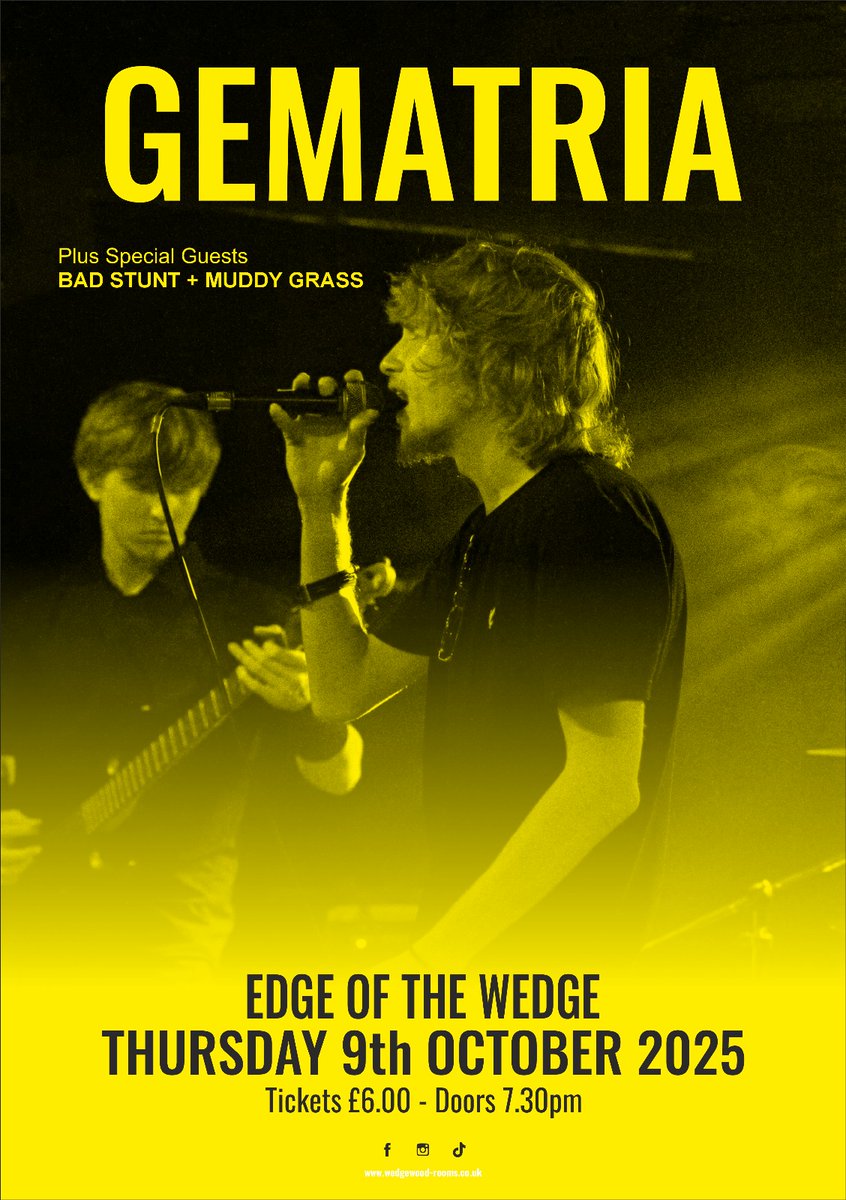 🌟Just Confirmed 🌟 Portsmouth based Progressive Metal band Gematria headline the Edge on Thursday 9th October!🤘

They’ll be joined by special guests Bad Stunt + Muddy Grass

Tickets £6.00 in advance, on sale now from wedgewood-rooms.co.uk