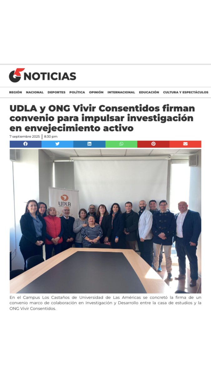 Excelentes noticias!👏🏻 <a href="/UDLA_CL/">UDLAChile</a> avanza en investigación con impacto a través de la firma de un convenio de colaboración con la ONG Vivir Consentidos, impulsado desde el Núcleo de Investigación en Salud, Actividad Física y Deporte (Isafyd).
 Nota de G5➡️shorturl.at/I1PqC