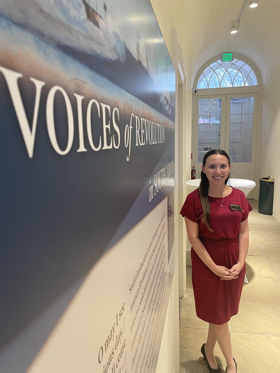 UofSCHistory's tweet photo. PhD Student, Gabrielle McCoy, recently curated the "Voices of Revolution in South Carolina," exhibit at the South Carolina Historical Society in Charleston. It explores the experiences and perspectives of South Carolinians during the American Revolution.  Nice work Gabby! https://t.co/1WGFcDVQkM