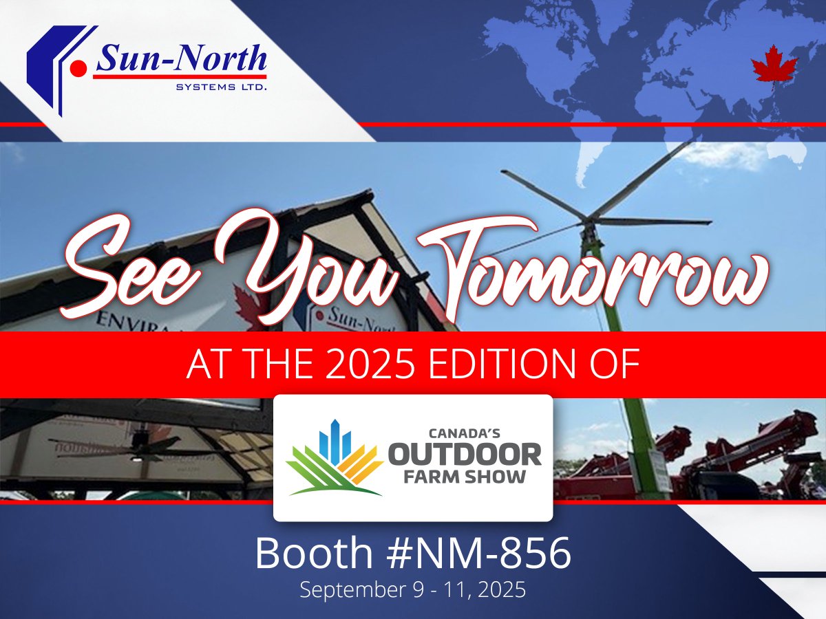 📣TOMORROW!!📣 <a href="/outdoorfarmshow/">Canada's Outdoor Farm Show</a> 2025 starts tomorrow! Come see us tomorrow, Wednesday &amp; Thursday at booth #NM-856! 📍

#sunnorth #COFS #COFS25 #morethanjustcurtains #ventilation #airmovement #ontag #cdnag