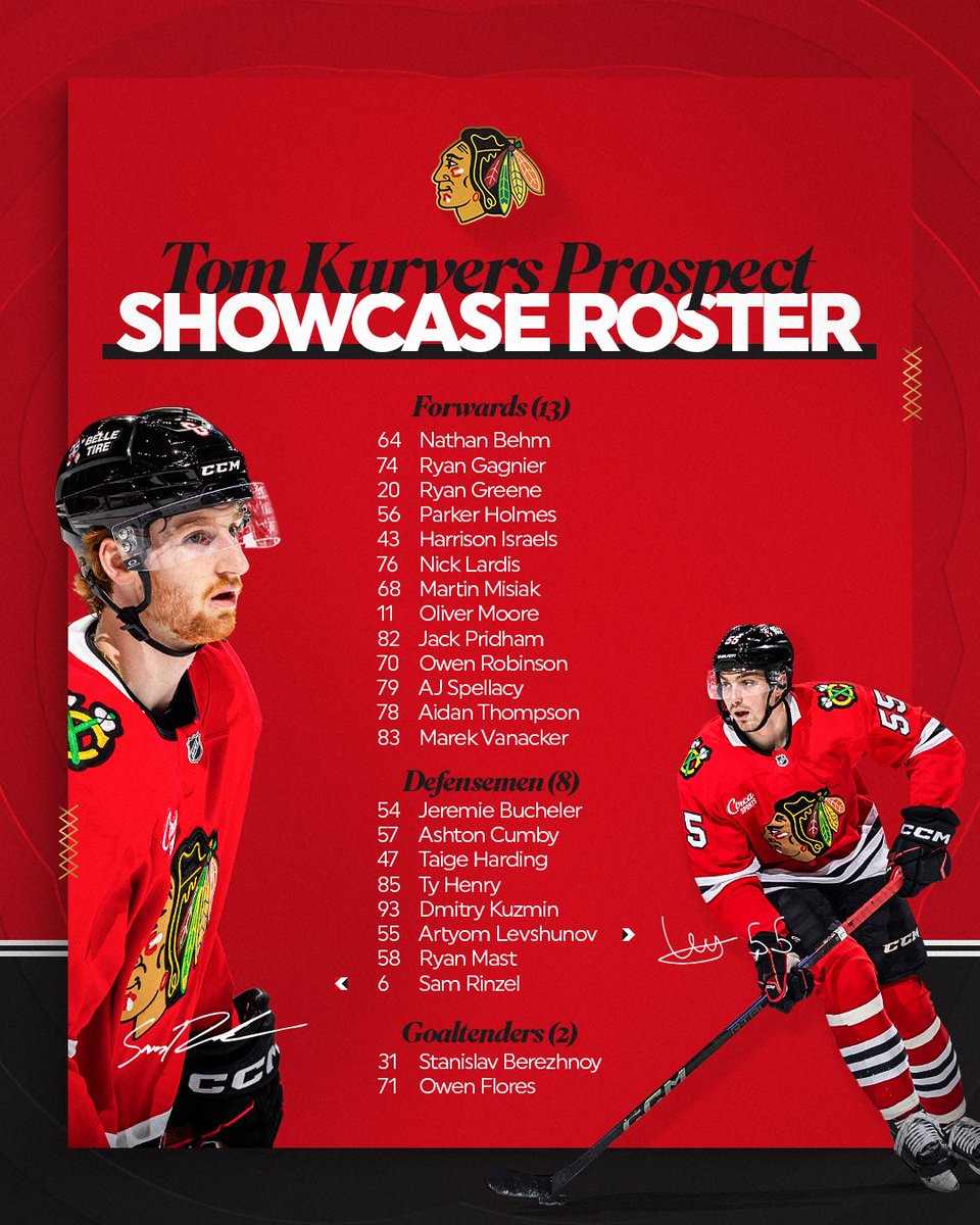 our 2025 Tom Kurvers Prospect Showcase roster is here‼️

📰 ➡︎ blackhawks.tbits.me/trk/ProspectSh…