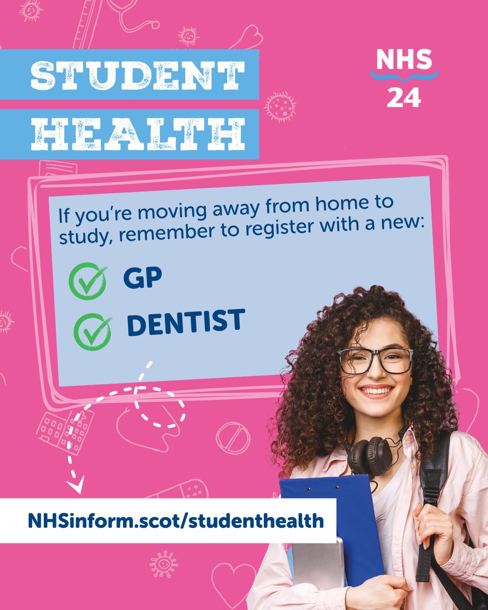 Just moved for uni or college? 📚

Don’t forget to register with a local GP and dentist. It’s your first step to staying healthy while studying in Scotland.

Find your nearest practice: nhs24.info/servicedirecto…