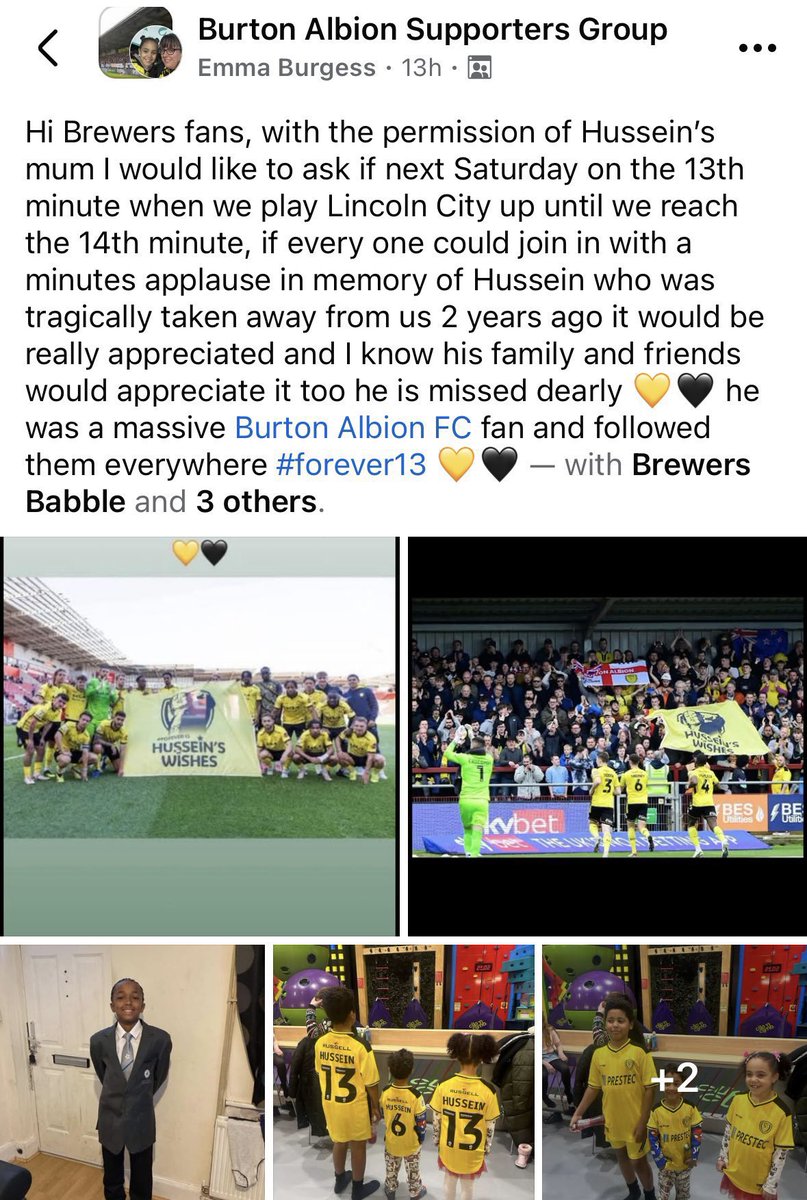 🚨

We’d like to ask all Lincoln City fans heading to Burton Albion on Saturday to join in with the minute’s applause on the 13th minute in memory of Hussein 💛🖤❤️🤍