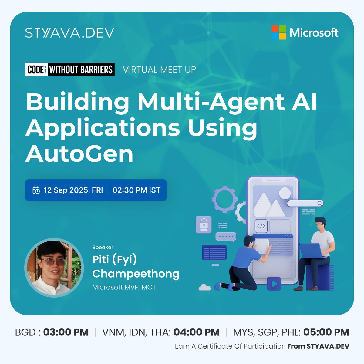 StyavaD's tweet image. ⚡ Rescheduled – New Date!

 Join Piti Champeethong (Microsoft MVP) to explore AutoGen and learn how to build multi-agent AI applications that scale, collaborate, and deliver real-world impact.

👉 Save your free spot now: styava.dev/event-detail/b…

#STYAVAdev #AI #AutoGen