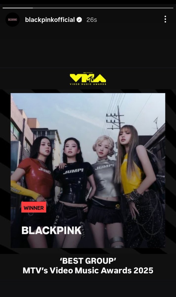 #BLACKPINK FINALL POSTED THEIR #VMAS BEST GROUP WIN ON IG 😭

#BLACKPINK #블랙핑크 <a href="/BLACKPINK/">BLACKPINKOFFICIAL</a>