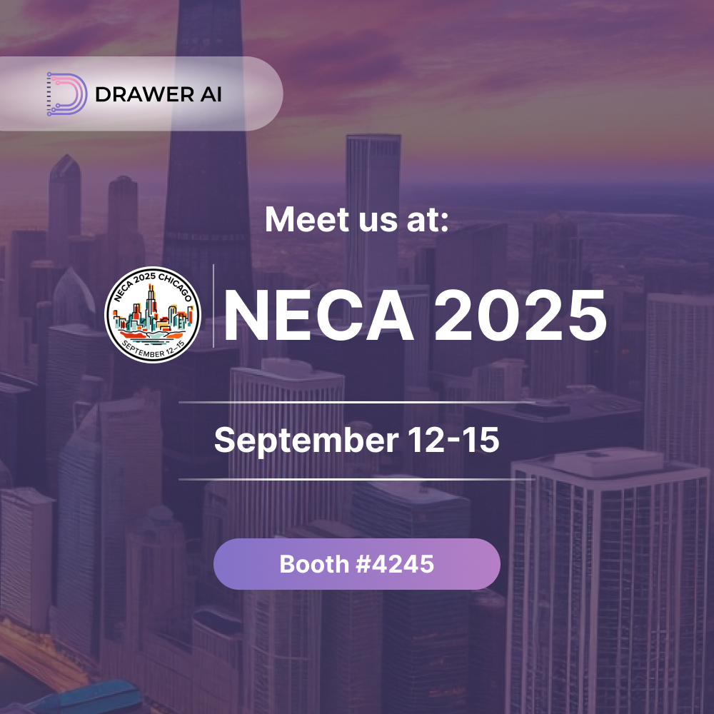 Drawer_AI_App's tweet image. We&apos;re excited to announce that Drawer AI will be at NECA 2025 in Chicago! 🏙️

Join us from September 12-15 at Booth #4245 to learn more about our latest innovations. See you there!

#NECA2025 #DrawerAI #Chicago #ElectricalContracting #Innovation #Technology