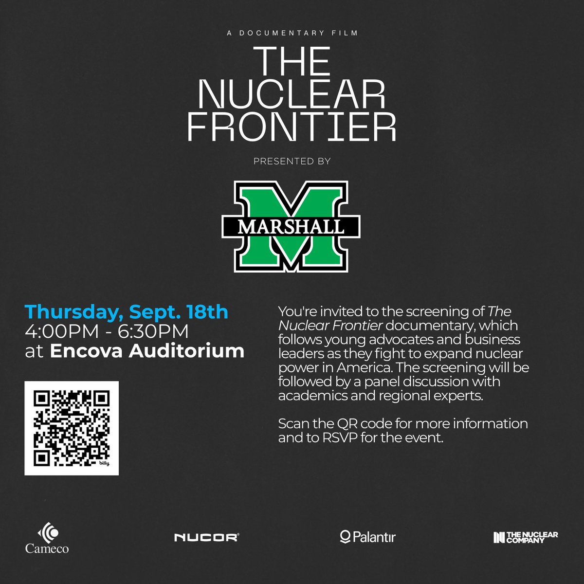 Marshall Advanced Manufacturing Center (@muadvmfg) on Twitter photo Join us Sept. 18 in Huntington for the WV premiere of The Nuclear Frontier, a documentary film about efforts to expand nuclear energy in the U.S. The free event will be followed by a panel discussion about the future of nuclear power. Register at lnkd.in/gEUCPMc3. Join us Sept. 18 in Huntington for the WV premiere of The Nuclear Frontier, a documentary film about efforts to expand nuclear energy in the U.S. The free event will be followed by a panel discussion about the future of nuclear power. Register at lnkd.in/gEUCPMc3.