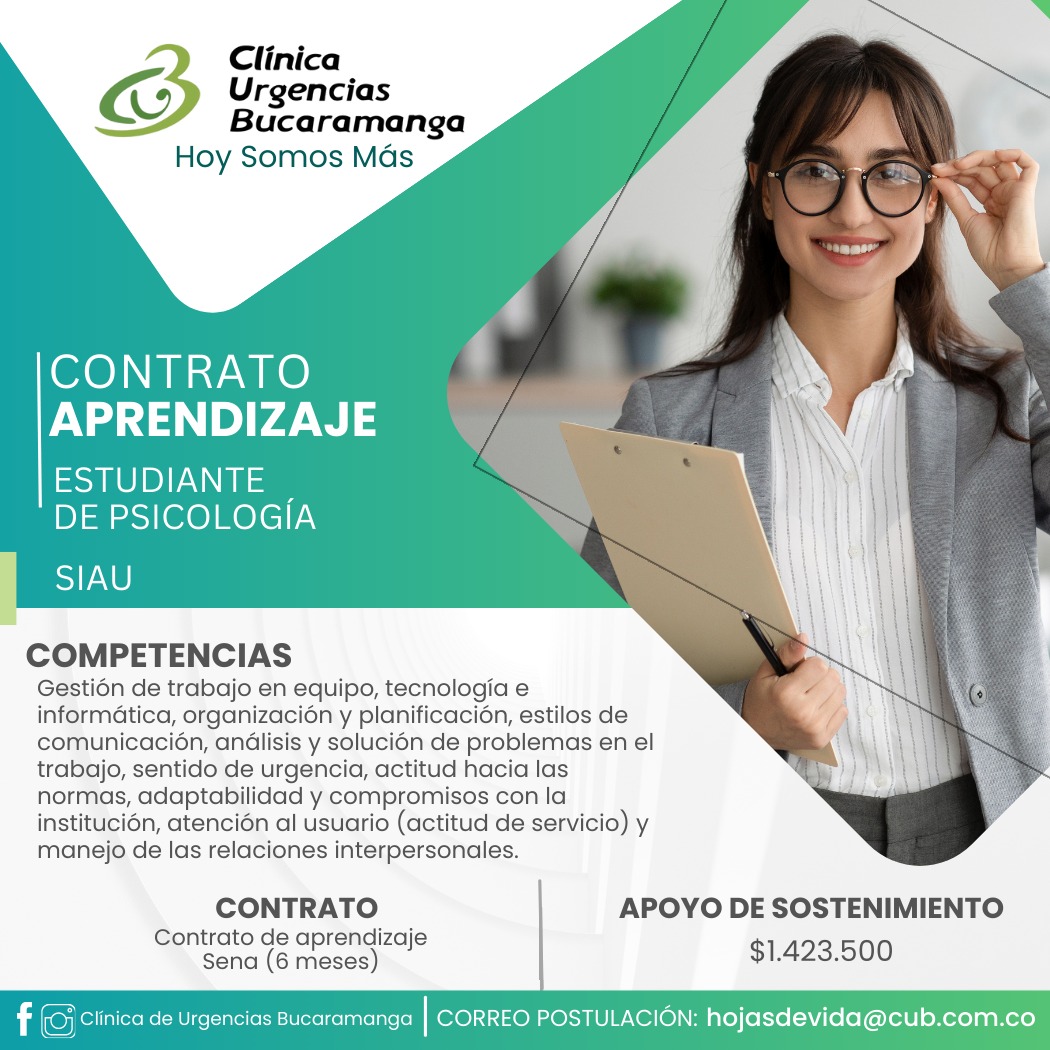 CLINICADEURGEN1's tweet photo. ¿Quieres ser parte de la Clínica de UrgenciasBucaramanga?
Estamos buscando Auxiliar de Servicios Generales preferiblemente con un año de experiencia.
Si cumples con los requisitos de la oferta laboral ¡postúlate!
Envíanos tu hoja de vida al correo hojasdevida@cub.com.co https://t.co/O7PXV1CZxP