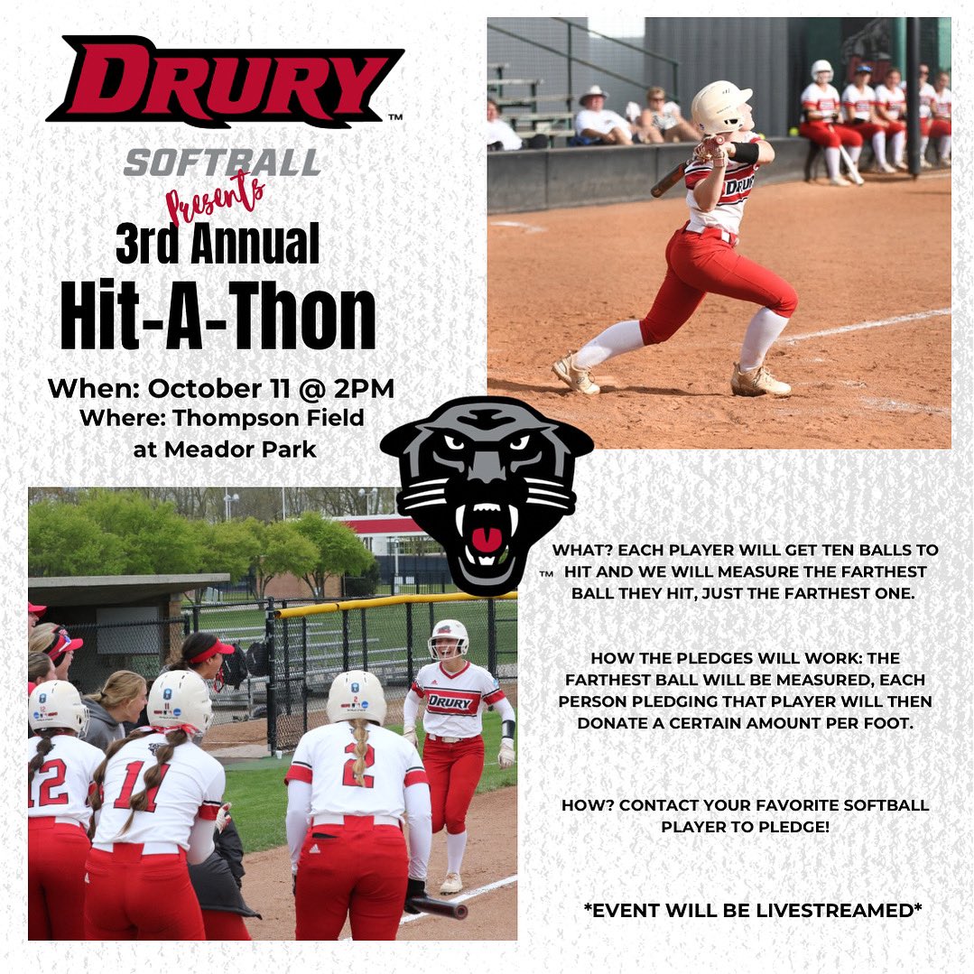 drurysb's tweet photo. 𝙎𝙪𝙥𝙥𝙤𝙧𝙩 𝙮𝙤𝙪𝙧 𝙛𝙖𝙫𝙤𝙧𝙞𝙩𝙚 𝘿𝙐 𝙎𝙤𝙛𝙩𝙗𝙖𝙡𝙡 𝙋𝙡𝙖𝙮𝙚𝙧!

Pledge per foot or a flat amount on your favorite player’s farthest hit ball during our Hit-A-Thon on October 11!  Link to pledge at https://t.co/GfZhr4pWXj https://t.co/wavxeVnAXY