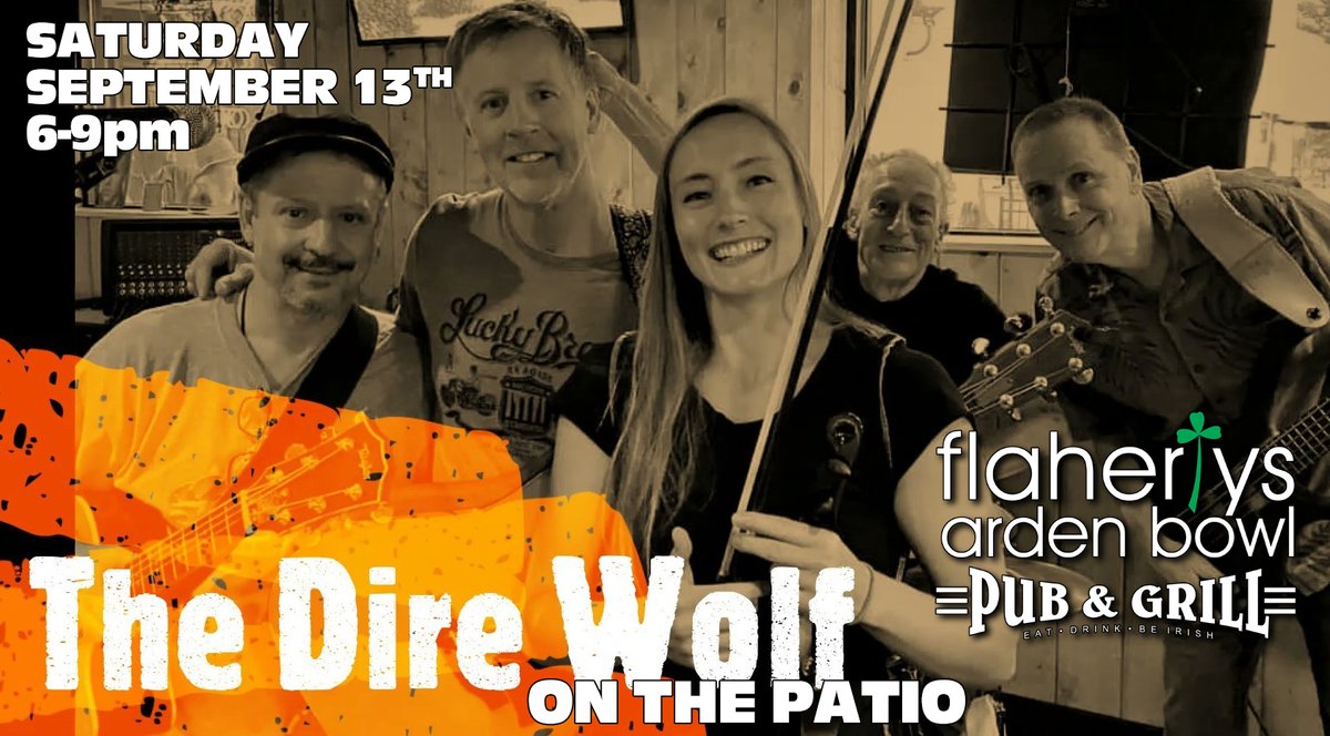 Flahertysbowl's tweet photo. Join us at Flaherty’s Arden Bowl on 9/13, 6-9pm for The Dire Wolf! This 5-piece band delivers Americana Roots inspired by Dylan &amp; Grateful Dead. Savor our brick oven pizzas &amp; drinks served by our great staff on the patio. Don’t miss this guest-favorite show! https://t.co/U3rvFucg47
