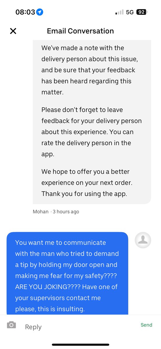 JayneHamiltonBC's tweet photo. @UberEats @Uber_Support @Uber @Uber @Uber_Support wants me to contact the driver myself to give him feedback. The dude who tried to demand cash and force my door open. https://t.co/ttDgbsXiOZ