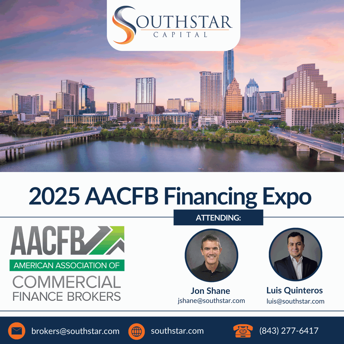 southstarcap's tweet photo. We’re headed to Austin, TX for the AACFB Conference! September 10-12

Stop by Table #211 to meet our team—Luis Quinteros and Jon Shane. They’ll be there to share how SouthStar Capital’s financing solutions can help your clients’ businesses grow.
📍 See you in Austin! https://t.co/jtlev0WCZk