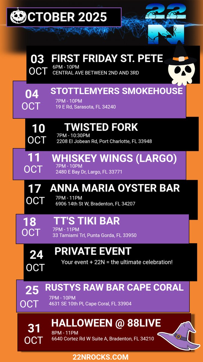 22NRocks's tweet photo. OCTOBER 22N is bringing the PARTY all month long! 
From start to finish, we’re turning up the energy with live music, dancing, and unforgettable nights. 

Grab your crew, mark your calendars, and let’s make this October one to remember! https://t.co/fCZD04bafL