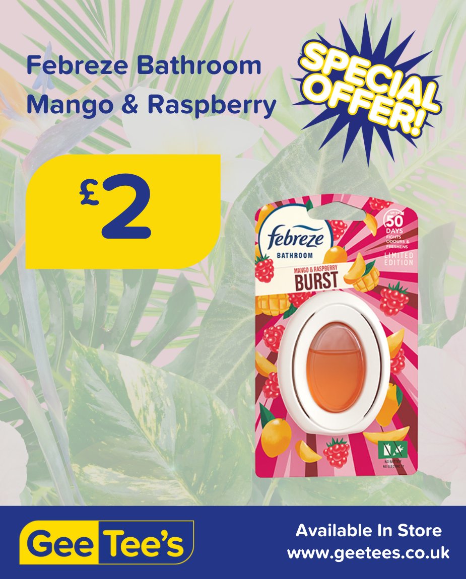 Febreze Bathroom Mango &amp; Raspberry just £2!🍊 Keep your bathroom smelling fruity &amp; fresh all year round!

Available In Stores

geetees.co.uk