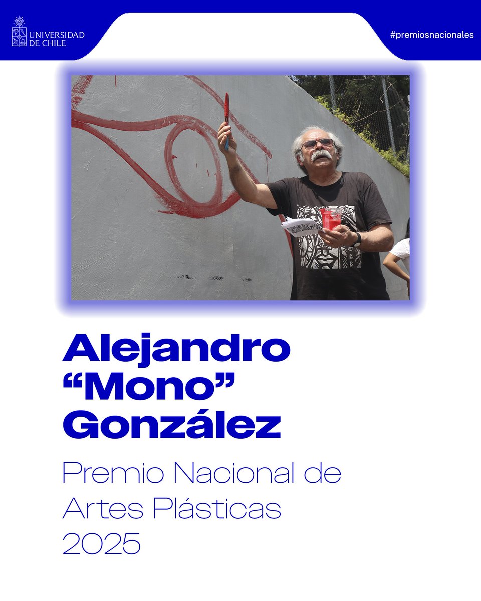 Universidad de Chile (@uchile) on Twitter photo Felicitamos a Alejandro “Mono” González, quien fue elegido como Premio Nacional de Artes Plásticas 2025. Licenciado de Diseño Teatral en el ITUCH de la U. de Chile <a href="/DepTeatroUChile/">Departamento de Teatro de la Universidad de Chile</a>, este artista es reconocido por su trabajo en la Brigada Ramona Parra y sus murales icónicos. Felicitamos a Alejandro “Mono” González, quien fue elegido como Premio Nacional de Artes Plásticas 2025. Licenciado de Diseño Teatral en el ITUCH de la U. de Chile <a href="/DepTeatroUChile/">Departamento de Teatro de la Universidad de Chile</a>, este artista es reconocido por su trabajo en la Brigada Ramona Parra y sus murales icónicos.