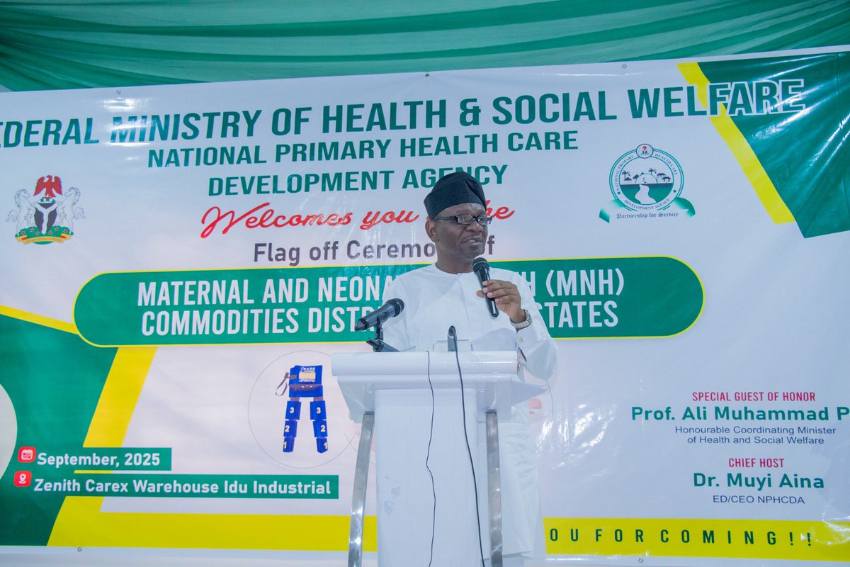 NphcdaNG's tweet photo. Today, NPHCDA flagged off the distribution of life-saving MNH commodities worth ₦3B to 1,936 PHCs in 80 LGAs across 10 states.
This is part of FG’s MAMII program to rapidly reduce maternal & newborn deaths in Nigeria. 🇳🇬
#NPHCDA #MaternalNeonatalHealth https://t.co/IPIXhylK1T