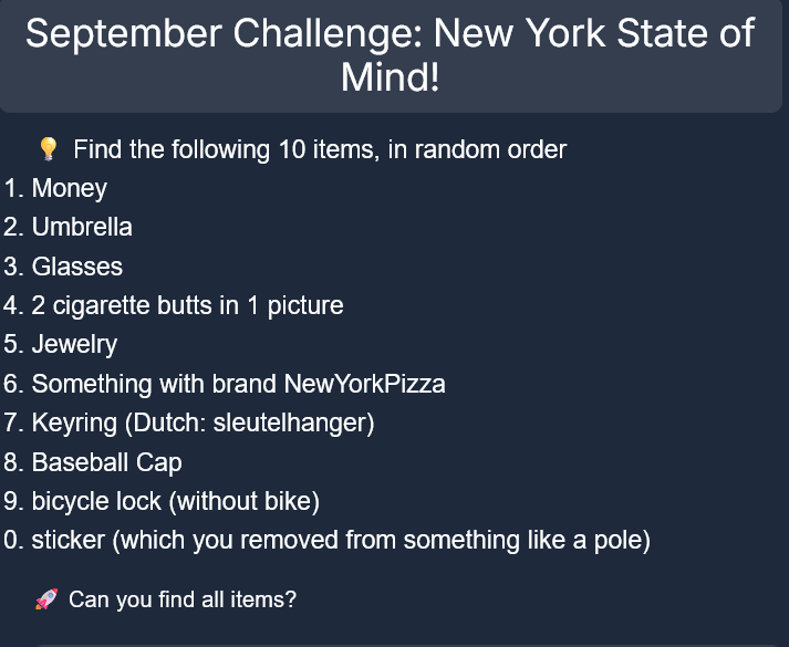 Lekjutter's tweet image. I have just to find an Umbrella, a keyring and a pair of glasses to complete this month #TreasureHunt challenge on @LitterApp_NET