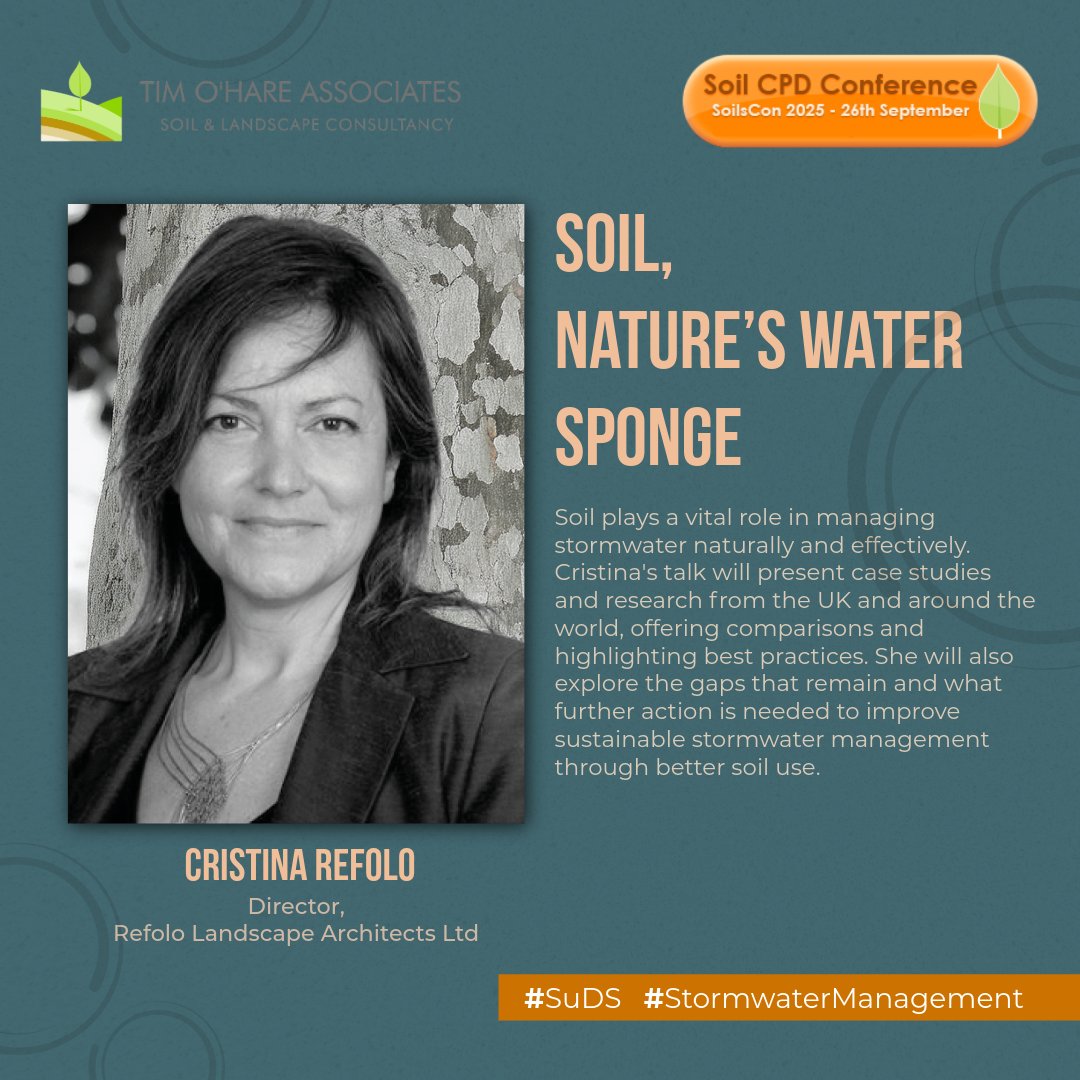 Cristina Refolo of <a href="/RefoloLa/">R-LA</a>  explores soil as “nature’s water sponge” at SoilsCon 2025. With UK &amp; international case studies, she’ll share best practices—and gaps—in harnessing soils for SuDS.

📅26 Sept | Henley-on-Thames
 🔗 toha.co.uk/soilscon-2025/
