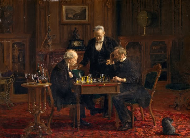 RaBeArt's tweet image. The Chess Players, 1876. Artist: Thomas Eakins (American 1844-1916).
#Art #ThomasEakins #ChessPlayers #american #paintings
