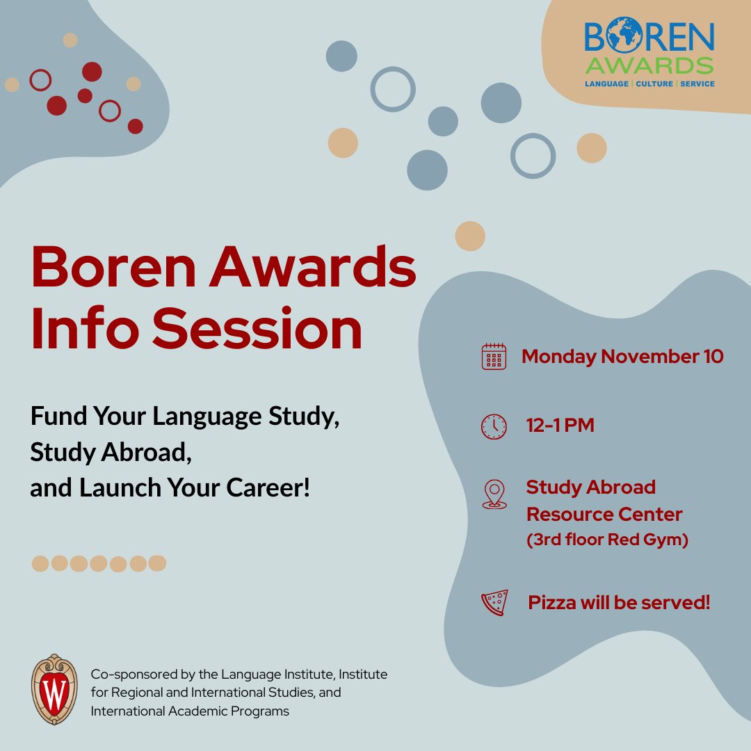 UWInternational's tweet image. Do you study or want to learn a less commonly taught language? Boren Awards can give you up to $25,000 to study a critical language abroad. Learn more and ask questions to a Boren representative on 11/10 at noon in the Study Abroad Resource Center!