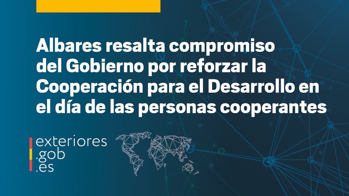 Día de las Personas Cooperantes: el ministro <a href="/jmalbares/">José Manuel Albares</a> trasladó su reconocimiento y respeto a la labor que realizan las y los cooperantes que dedican su tiempo a la consecución de un mundo más justo, en un acto en <a href="/AECID_es/">AECID</a> junto a <a href="/sanchezcastejon/">Pedro Sánchez</a>.

🔗 exteriores.gob.es/es/Comunicacio…