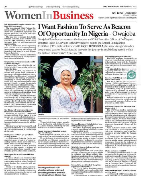 I am Oluwabusayo Owajoba, a Fashion Designer, Fashion Consultant, Convener of Ekiti Fashion Exhibition and Young Fashionpreneur contest.