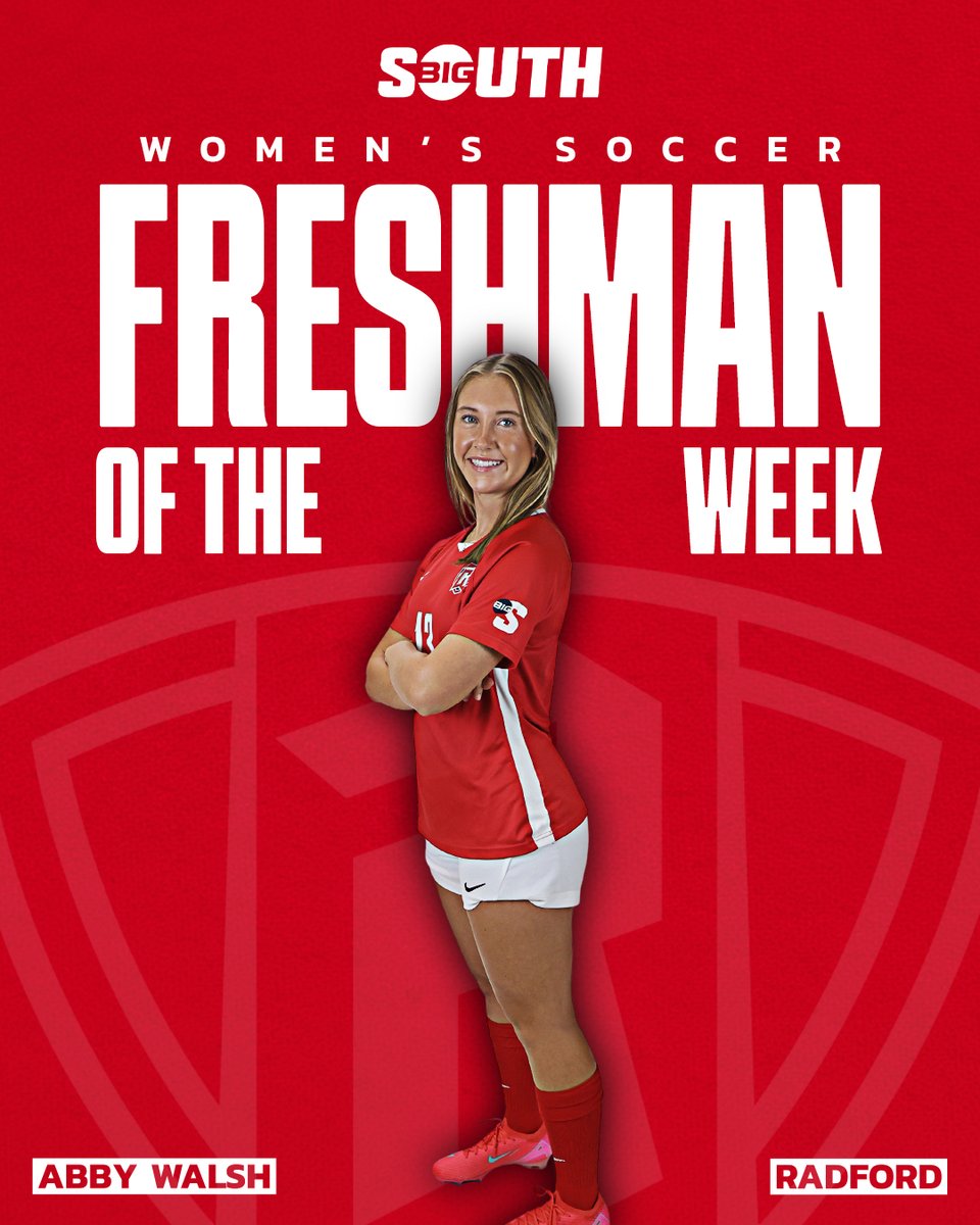 Big South Conference (@bigsouthsports) on Twitter photo She scored the game-winning goal in Radford’s 2-1 victory over Morehead State, the Highlanders’ lone match of the week 🛡️
<a href="/RadfordWSOC/">Radford Women's Soccer</a>'s Abby Walsh is the #BigSouthWSOC⚽️ Freshman of the Week! She scored the game-winning goal in Radford’s 2-1 victory over Morehead State, the Highlanders’ lone match of the week 🛡️
<a href="/RadfordWSOC/">Radford Women's Soccer</a>'s Abby Walsh is the #BigSouthWSOC⚽️ Freshman of the Week!