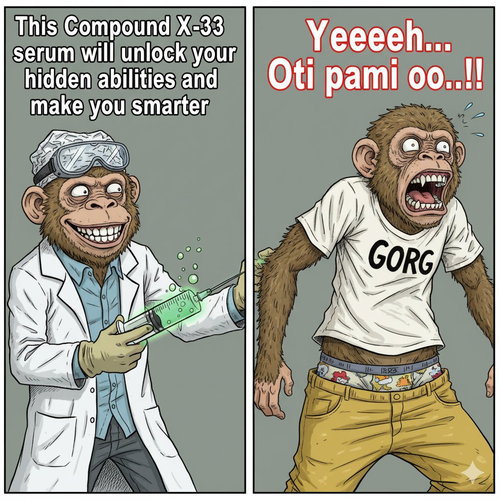 lumora_base's tweet image. Project GORG: The Rise of the Super Ape GORG.
When scientists at Project GORG injected him with the experimental Compound X-33, they were just trying to unlock a few hidden brain pathways, but they got a lot more than they bargained for!

#Memecontest #Cryptomemes #Gorg