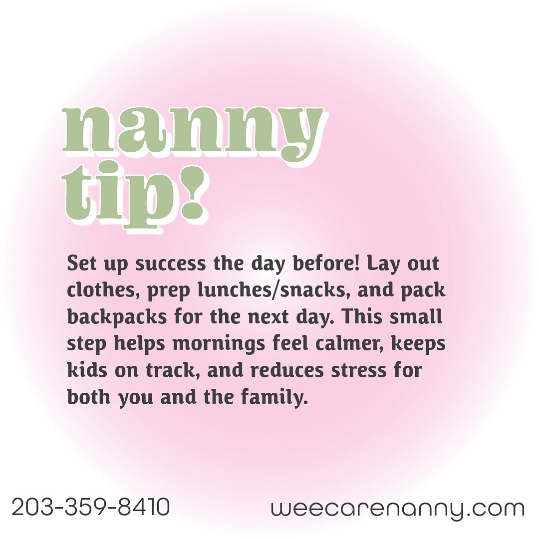 weecarenanny's tweet image. Want smoother mornings with the kids? 🌅 Start the day before. One of our favorite nanny hacks!
.
.
.
.
#weecare #nannyagency #nannytips #morningroutines #childcare #nannyhacks #nannylife