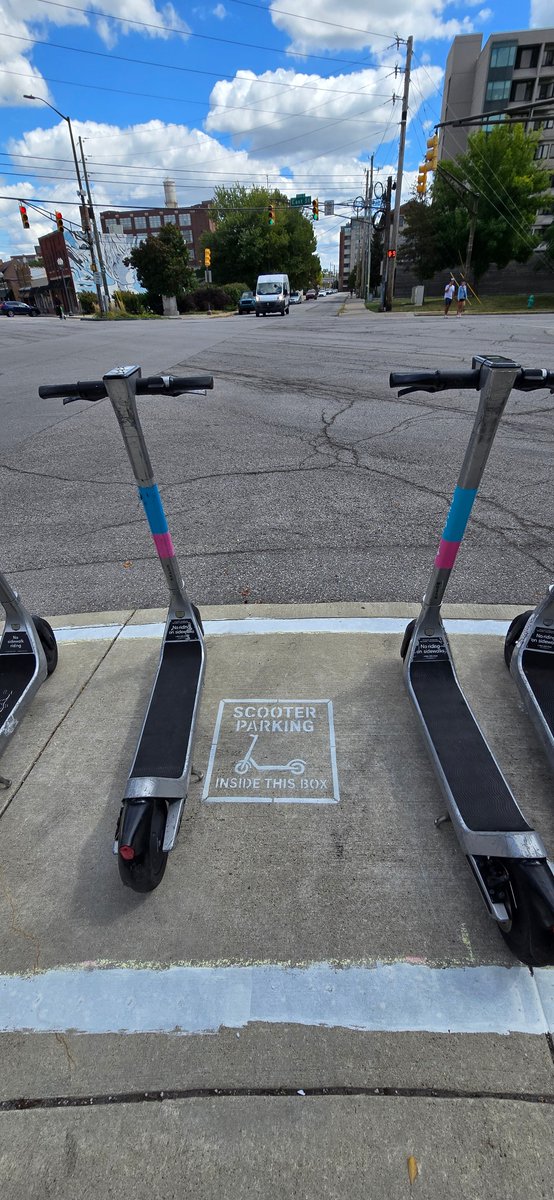 IndyDPW's tweet photo. Soon, scooter companies will create geofencing around these designated parking areas, requiring users to end their rides inside the marked areas.

This effort will de-clutter our streets and reduce hazards. Be on the lookout for these areas across Mass Ave! https://t.co/OeruNA1FHG