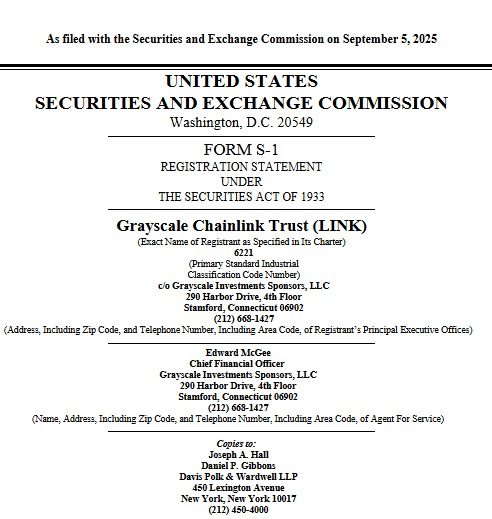 RWAwatchlist_'s tweet photo. 🚨 BREAKING: Grayscale files S-1 to convert its Chainlink Trust into a spot $LINK ETF, targeting ticker GLNK.

RWAs knocking on Wall Street’s door. 🚀 https://t.co/wlIQBhvFcE