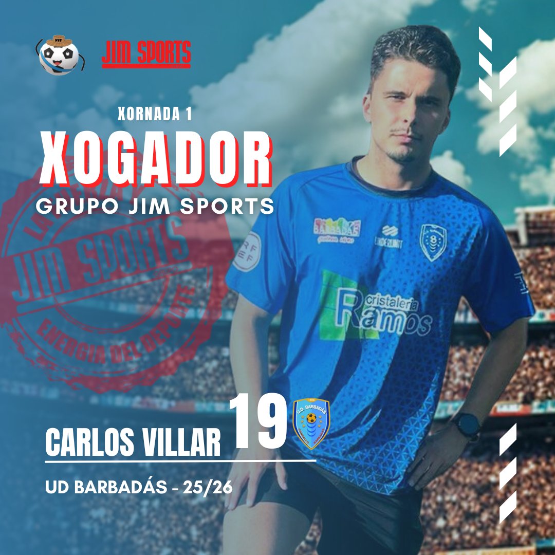 🏆𝐗𝐎𝐆𝐀𝐃𝐎𝐑 𝐆𝐑𝐔𝐏𝐎 𝐉𝐈𝐌 𝐒𝐏𝐎𝐑𝐓𝐒 🏆

👤Carlos Villar, da UD Barbadás, foi escollido polos furiños como o futbolista máis destacado na primeira data da Terceira RFEF

👉O mediocentro anotou dous goles no triunfo do seu equipo contra o Viveiro (2-4)

👏Noraboa, crack