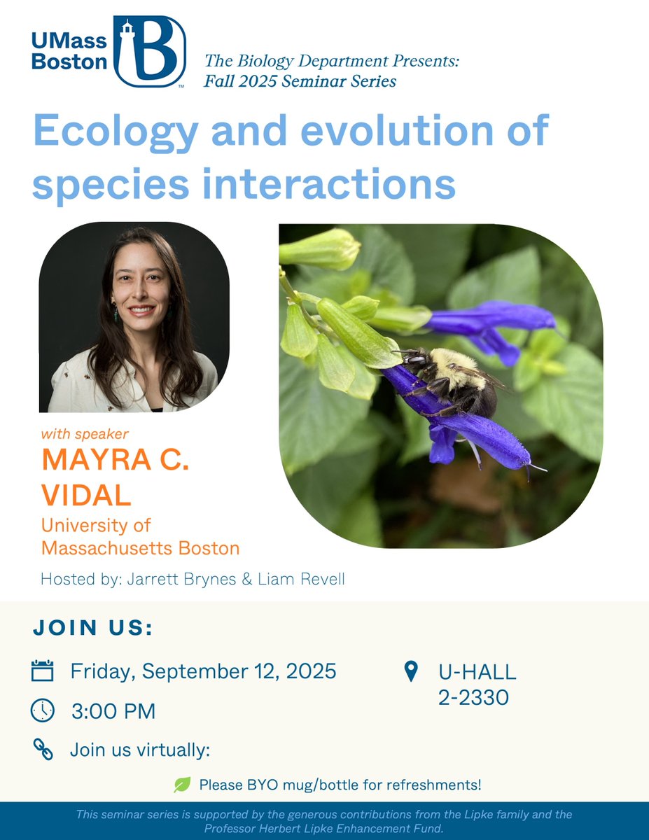 phytools_liam's tweet image. Come check out @mayracvidal&apos;s departmental seminar at @UMassBoston this Friday! Open to the public. If you&apos;d like to attend via Zoom, please contact me via email &amp;amp; I&apos;ll send you the link.
