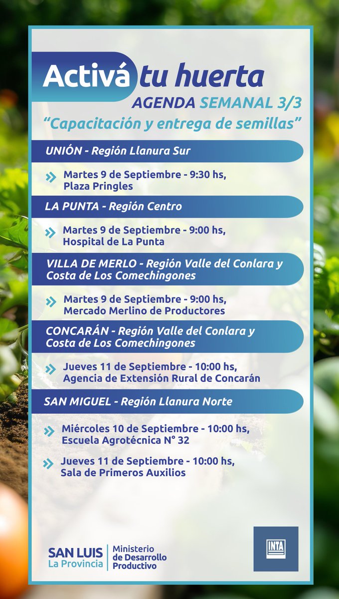 📅 Agenda semanal del programa 'Activá Tu Huerta'.