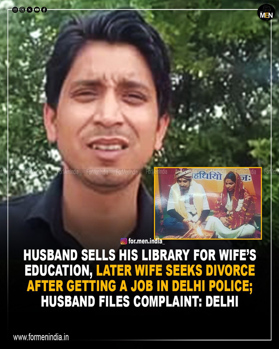 KarnTheReviewer's tweet image. Pritam, who supported his wife’s dream to join Delhi Police, claims she hid their marriage to secure the job. 

Now, after training, she refuses to live with him and is pressuring for a divorce. 

Pritam has filed complaints with CM Haryana &amp;amp; NHRC. 

#JusticeForMen #SaveMen