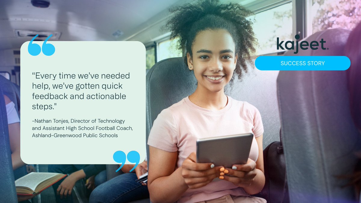 Kajeet's tweet image. From route to real impact: Ashland-Greenwood equipped buses with Kajeet Wi-Fi to extend access beyond the classroom.

Curious how they did it? Dive into the story, and see what’s possible for your district. hubs.ly/Q03Hk6-f0