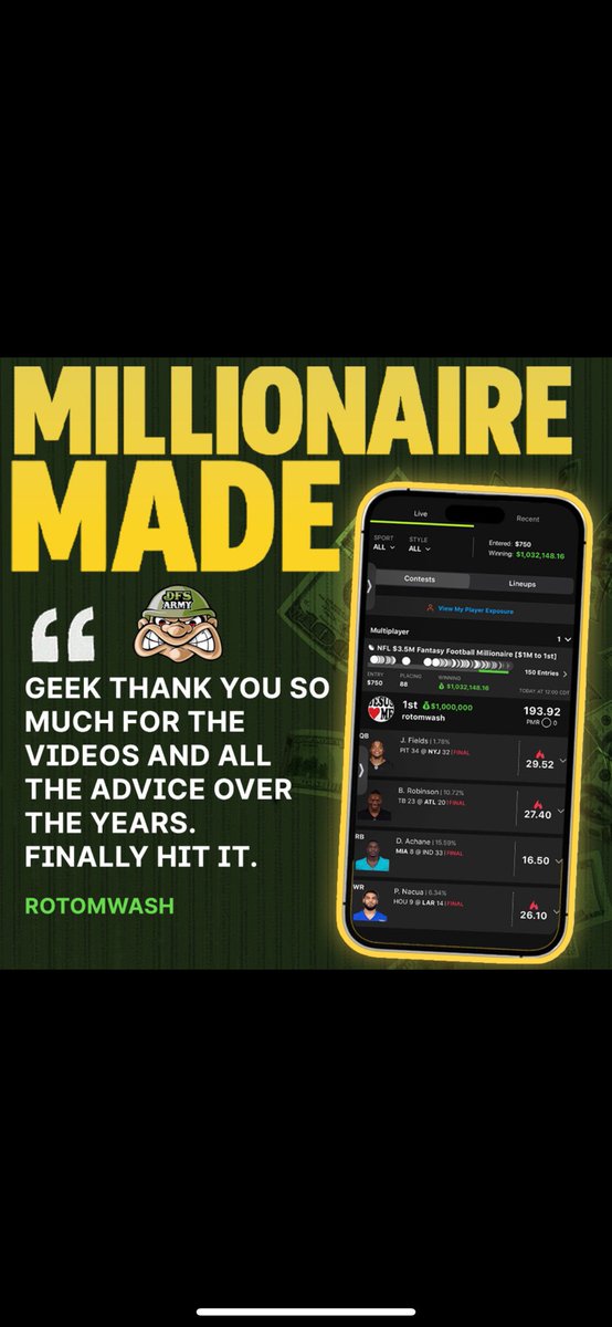 I have 1 million reasons why you should join <a href="/DFSArmy/">DFS Army</a>. Who’s next?