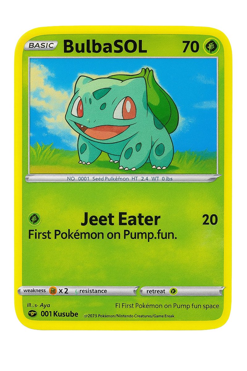 Bullieonchain's tweet photo. #Bulbasol is the first pokemon minted on @pumpdotfun . It was minted on January 25th, 2024 -- a month prior to any others recently debated

I have wanted this coin to bond for a long time, and I am hoping now will be the time.

61z3QXMxs41E2dniUxZYf4PFXk6fFw4Wai9NNuZtqPE9

https://t.co/QzpnhyDdVp

https://t.co/oXQE4qo07x

//there is no TG. do NOT click any links that are not posted by me.