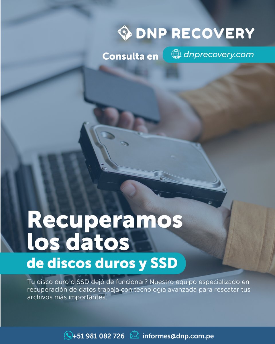 DnpRecovery's tweet photo. Recuperación de datos de discos duros y SSD en Perú. 😎

Atención e informes aquí 👇🏼
🌐 https://t.co/1fu2IB5eOJ
.
.
.
#datos #datarecovery #informacion #recuperaciondedatosenlima #data #recuperaciondedatos  #recuperaciondediscos #discossolidos https://t.co/jRBg0Y6Xwd