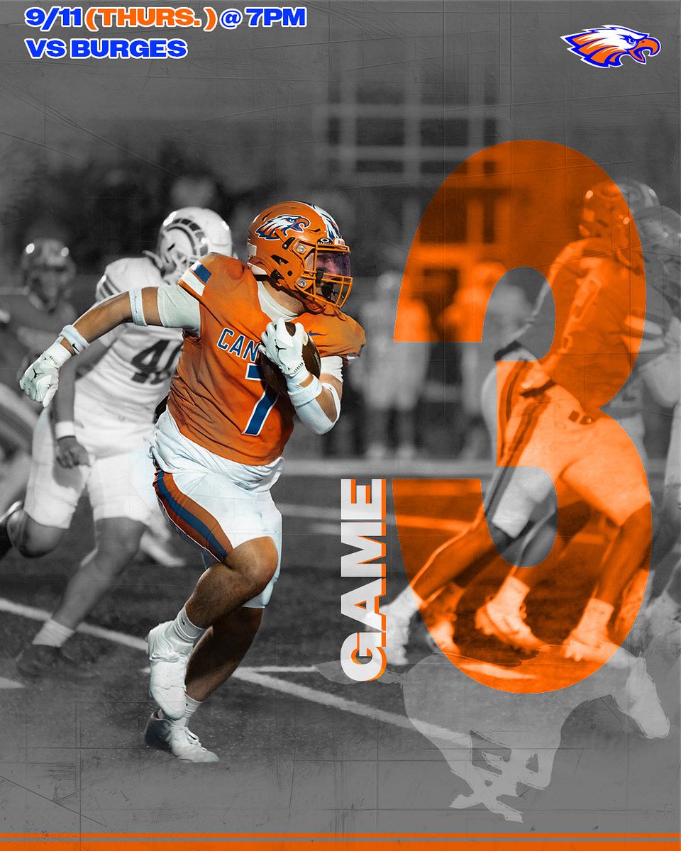 Your Canutillo Eagles open up district play this THURSDAY as they take on the Burges Mustangs! Come out and support your Eagles! 

#Football
#GoCanutillo
#FridayNightLights