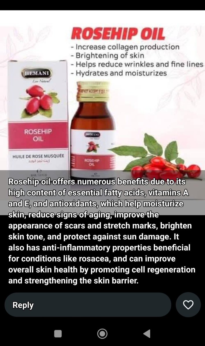 oremeyi's tweet photo. @UnkleAyo @NaturesPosse Neem seed oil- 30ml -N2000
Rosemary oil 30ml - N2000
Rosehip oil 30ml- N2000
Sweet almond oil 30ml - N2000
Tea tree oil 30ml -N2000
Turmeric oil 30ml - N2000
Vitamin e oil 30ml - N2000
Fenugreek oil 30ml - N2000
Maca roots powder - N 8500 https://t.co/e8olUjRhnr