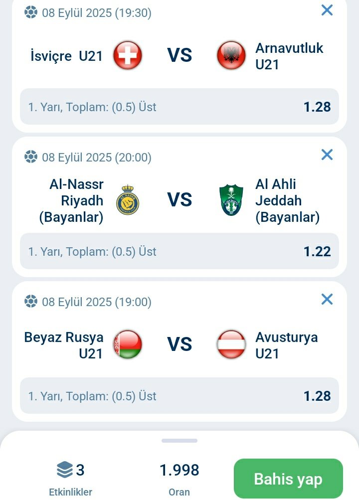 Orta güven 2 oran

Yalniz oynamadan önce telegramda yazdigim ilk açıklamayı okumanızı  rica ederim  .. sonrasinda dilerseniz oynayin

Herkese bol şans