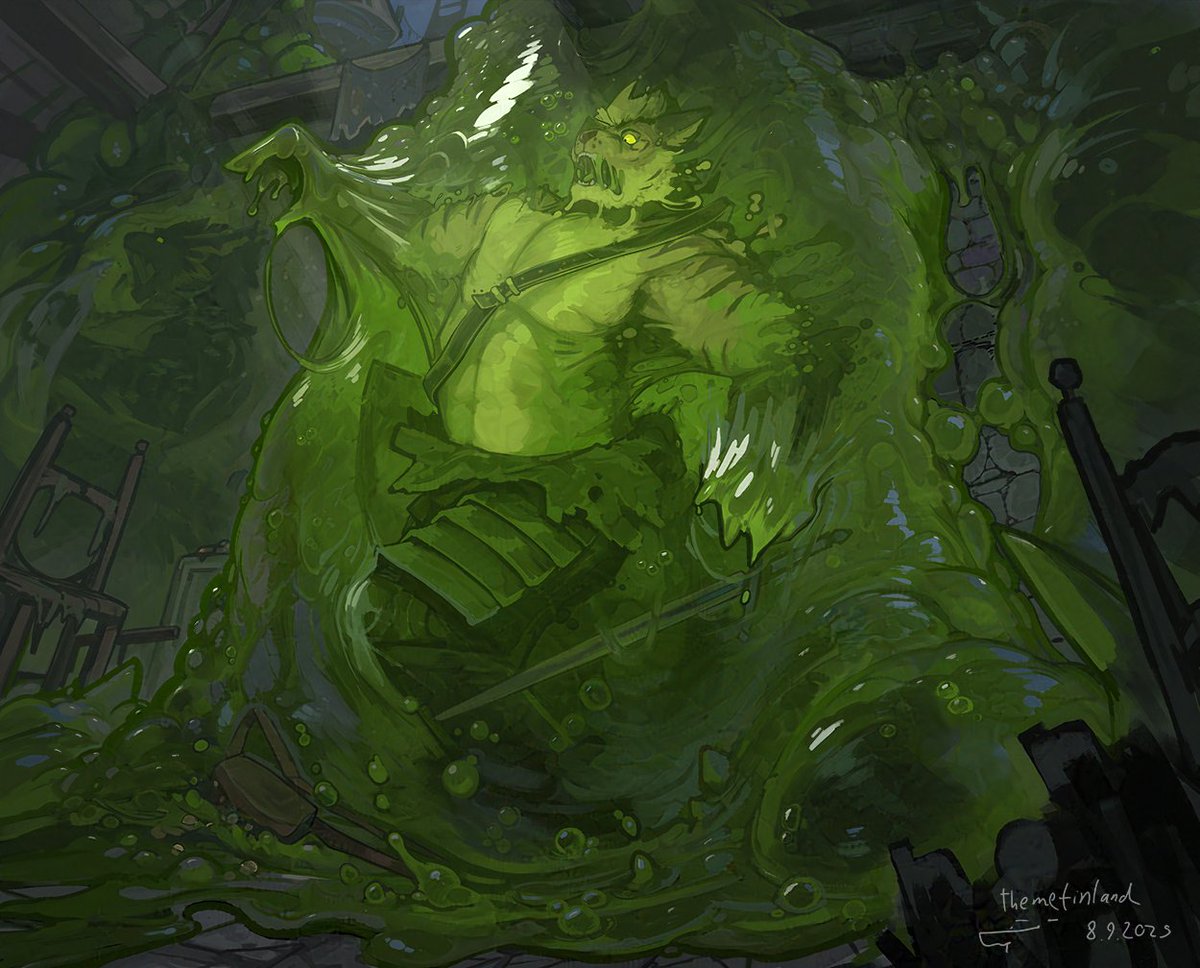 Engulfed - Commission for Tiggie_Tydus 
"Your ambition led you to us,  your greed was what blinded you and allowed us to capture you.
Submit, and become part of the green horde with the rest of your party. 
your trinkets will serve to lure more of your ilk to us."