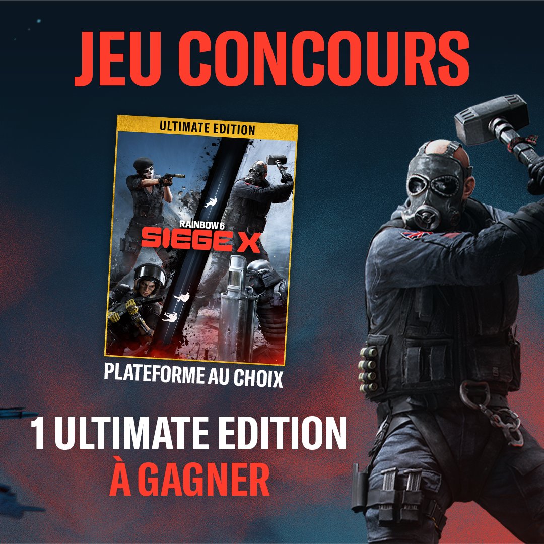 Ubisoft FR 🇫🇷 (@ubisoftfr) on Twitter photo 🎁 JEU CONCOURS 🎁
Pour la Saison 3 de l'Année 10 de Siege X, on vous fait gagner 1 Ultimate Edition du jeu (PC, PS5 ou Xbox Series) ! 💥
Pour tenter de gagner :
✅ Abonne-toi au compte <a href="/Rainbow6FR/">Rainbow Six Siege X FR</a>
🔄 RT ce post
💬 Tag la personne avec qui tu comptes jouer ! 🎁 JEU CONCOURS 🎁
Pour la Saison 3 de l'Année 10 de Siege X, on vous fait gagner 1 Ultimate Edition du jeu (PC, PS5 ou Xbox Series) ! 💥
Pour tenter de gagner :
✅ Abonne-toi au compte <a href="/Rainbow6FR/">Rainbow Six Siege X FR</a>
🔄 RT ce post
💬 Tag la personne avec qui tu comptes jouer !