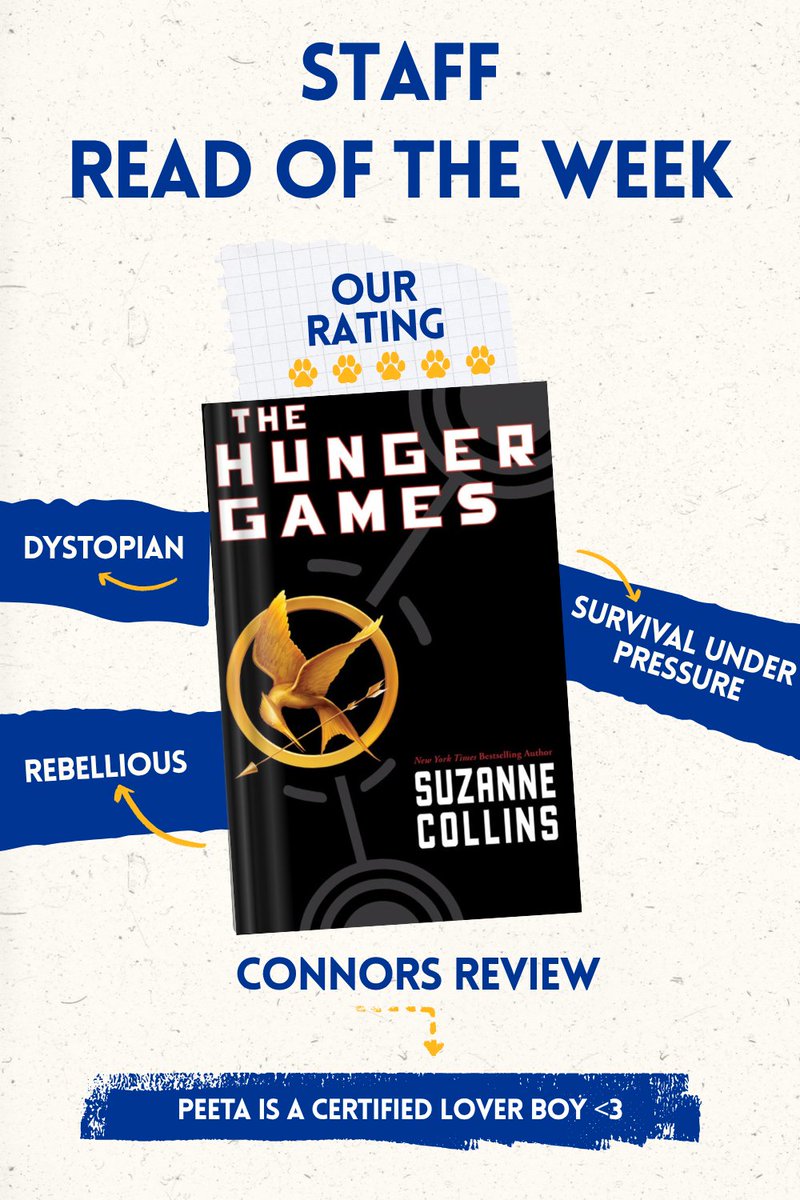 Staff Read of the Week: The Hunger Games by Suzanne Collins. A dystopian classic full of rebellion, survival, and just the right amount of romance. 📖 #UniversityStoreOnFifth #H2P